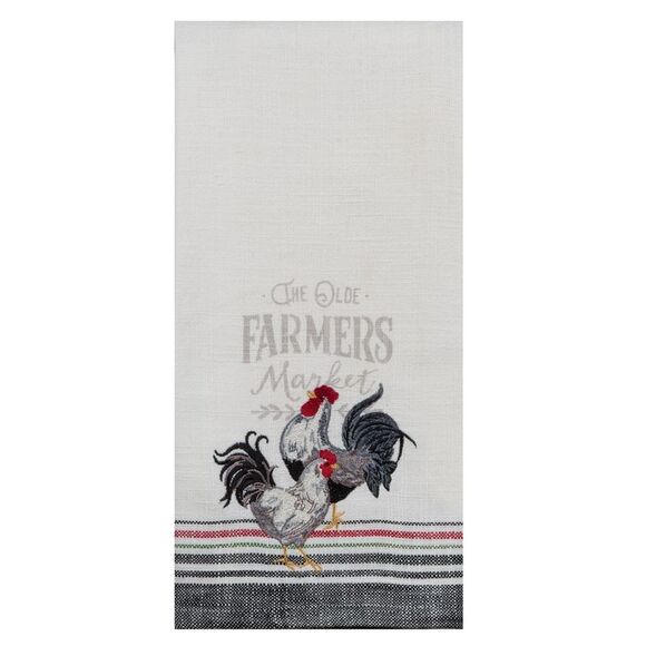 Olde Farmers Market Rooster Hen Embroidered Kitchen Tea Towel Pocket Mitt Set - Picture 2 of 6